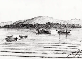 Boats off Iona, 2007, (bläck på papper)